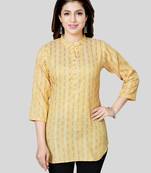 Yellow woven rayon short-kurtis