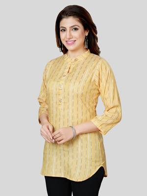 Yellow woven rayon short-kurtis 3