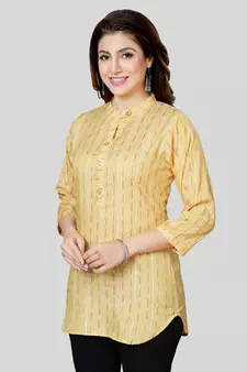 Yellow woven rayon short-kurtis
