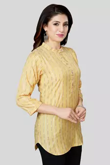 Yellow woven rayon short-kurtis
