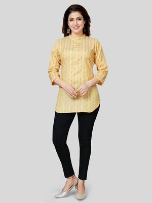 Yellow woven rayon short-kurtis 5