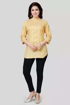 Yellow woven rayon short-kurtis