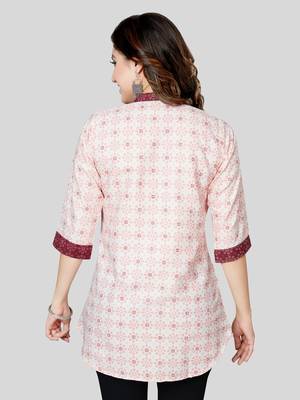 Cream printed cotton poly short-kurtis 2