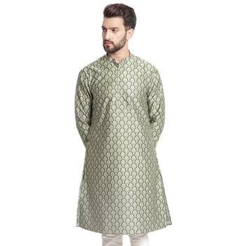 Treemoda Green printed brocade silk men-kurtas 1