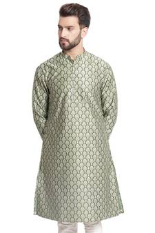 Treemoda Green printed brocade silk men-kurtas