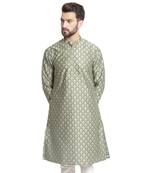 Treemoda Green printed brocade silk men-kurtas