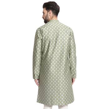 Treemoda Green printed brocade silk men-kurtas 2