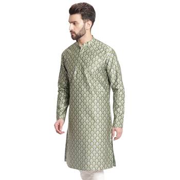 Treemoda Green printed brocade silk men-kurtas 3