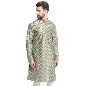 Treemoda Green printed brocade silk men-kurtas 4