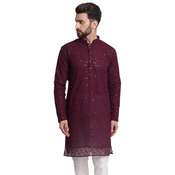 Maroon embroidered georgette men-kurtas 1