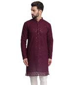 Maroon embroidered georgette men-kurtas