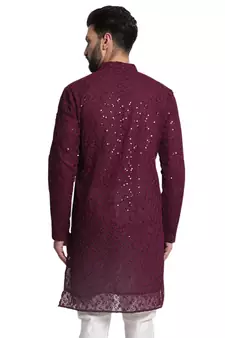 Maroon embroidered georgette men-kurtas