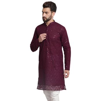 Maroon embroidered georgette men-kurtas 3