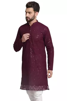 Maroon embroidered georgette men-kurtas
