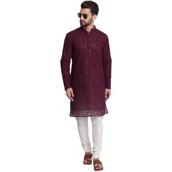 Maroon embroidered georgette men-kurtas 5