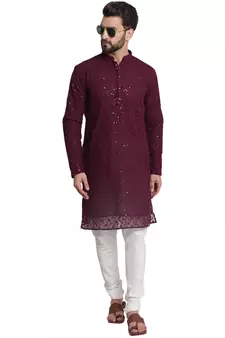 Maroon embroidered georgette men-kurtas