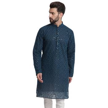 Treemoda Blue embroidered georgette men-kurtas 1