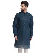 Blue embroidered georgette men-kurtas
