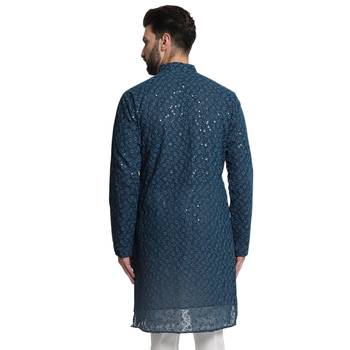 Treemoda Blue embroidered georgette men-kurtas 2