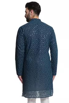Blue embroidered georgette men-kurtas