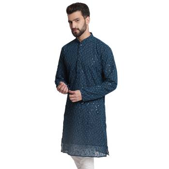 Treemoda Blue embroidered georgette men-kurtas 3