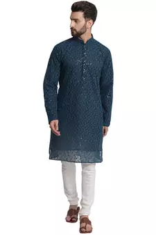 Blue embroidered georgette men-kurtas