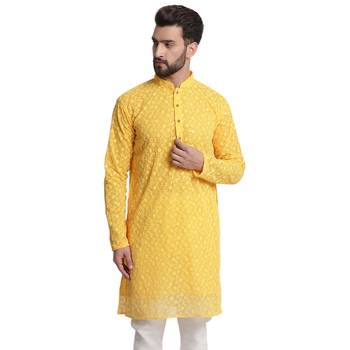 Yellow embroidered georgette men-kurtas 1