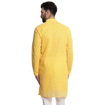 Yellow embroidered georgette men-kurtas 2