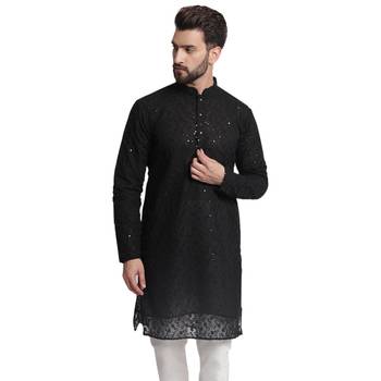 Black embroidered georgette men-kurtas 1