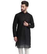Black embroidered georgette men-kurtas