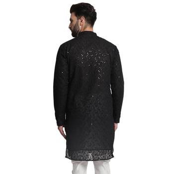 Black embroidered georgette men-kurtas 2