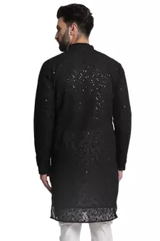 Black embroidered georgette men-kurtas