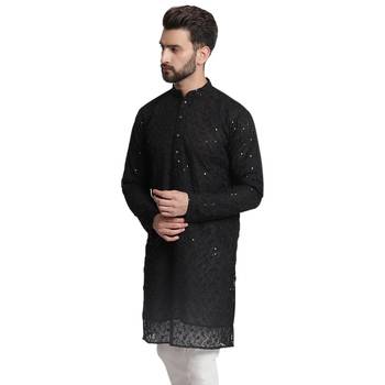 Black embroidered georgette men-kurtas 3