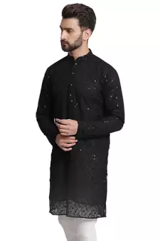 Black embroidered georgette men-kurtas