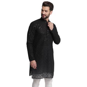 Black embroidered georgette men-kurtas 4
