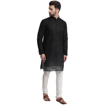 Black embroidered georgette men-kurtas 5
