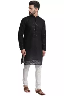 Black embroidered georgette men-kurtas