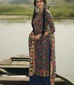 Navy blue digital print pure silk salwar