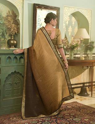 Coffee Colour Padding Saree With Mirror Embroidery Work 2