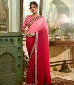 Beautiful Wine Colour Chinon Saree With Pedding And Crush Effect And Emboridery