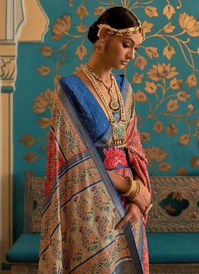 Beautifully Crafted Heavy Woven Designer Saree With Swarovski Work On Red Colour Patola Silk 2
