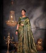Heavy Woven Party Wear Faux Kanjivaram Silk Saree In Green Colour