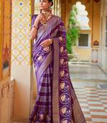 Elegant And Rich Looking Purple Colour Soft Silk Blend Saree Designed With Wevon Designer And Foil Printed
