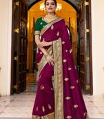 Amazing Wedding Season Designer Jari Embroidery Work Vichitra Silk Saree In Wine Colour