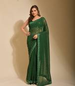 Girlish Wedding Wear Chokdi Sequance Embroidery Work With Swarovski Border Saree.