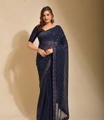 Girlish Wedding Wear Chokdi Sequance Embroidery Work With Swarovski Border Saree.