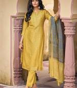 Stylish Yellow Pure Woven Silk Jacquard Dress