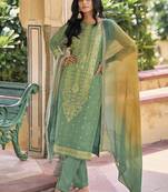 Amazing Sea Green Jacquard Dress with Khatli Work