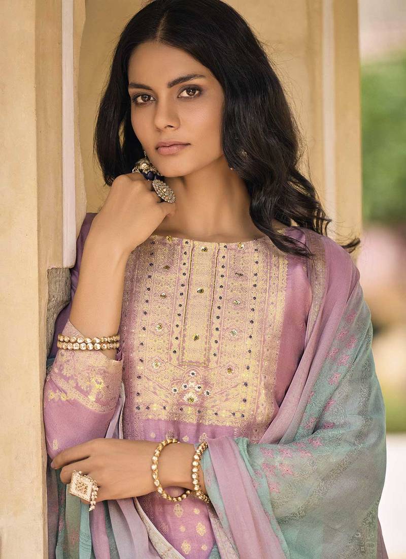 Beautiful Khatli Work on Purple Jacquard Dress KSM PRINTS 4001672