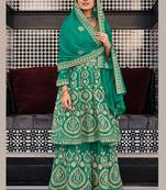 Georgette Heavy Designer Embroidery Work Salwaar Kameez In Ethnic Sea Green Colour